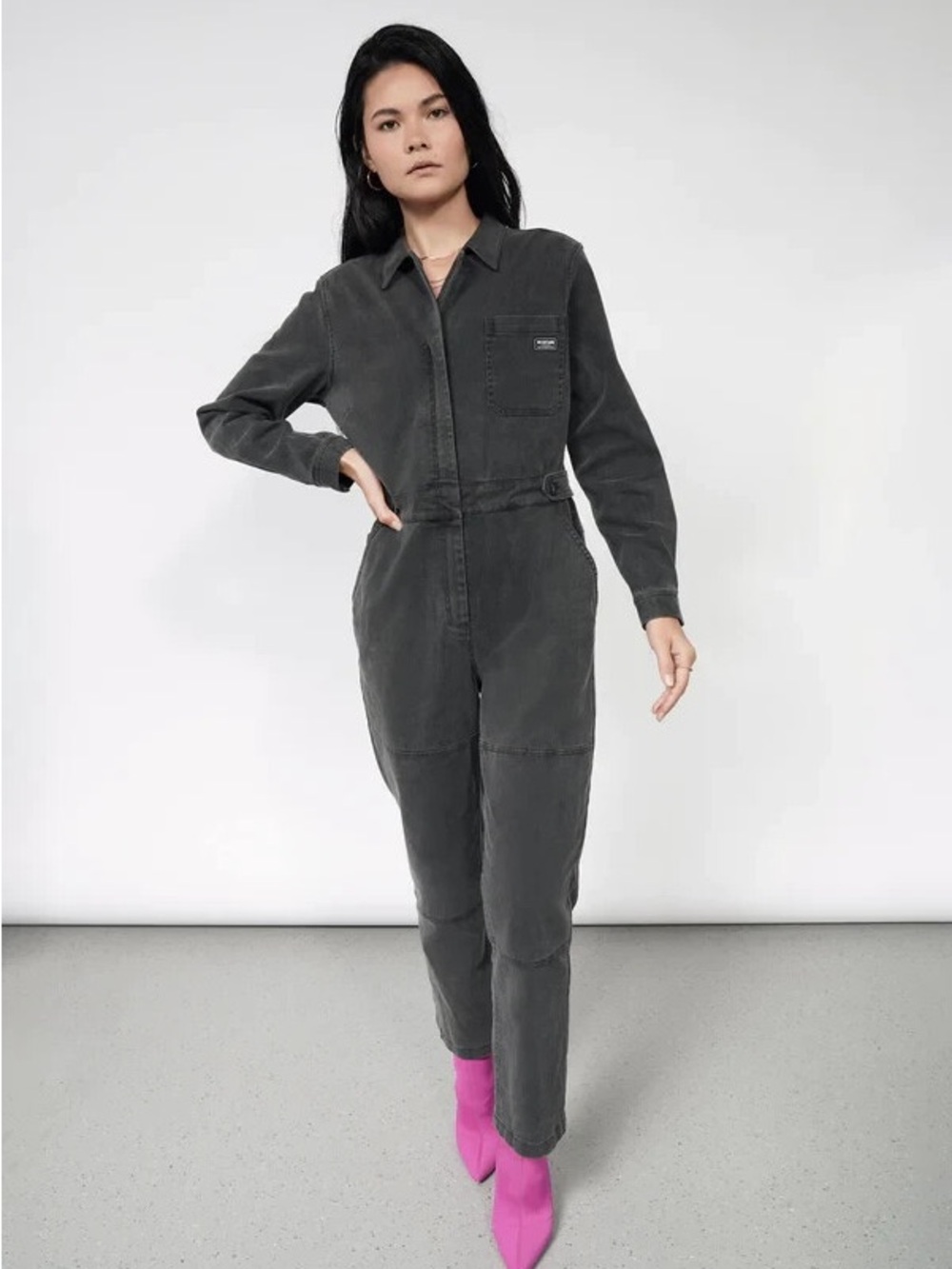 Wildfang the essential denim long sleeve high waisted coverall